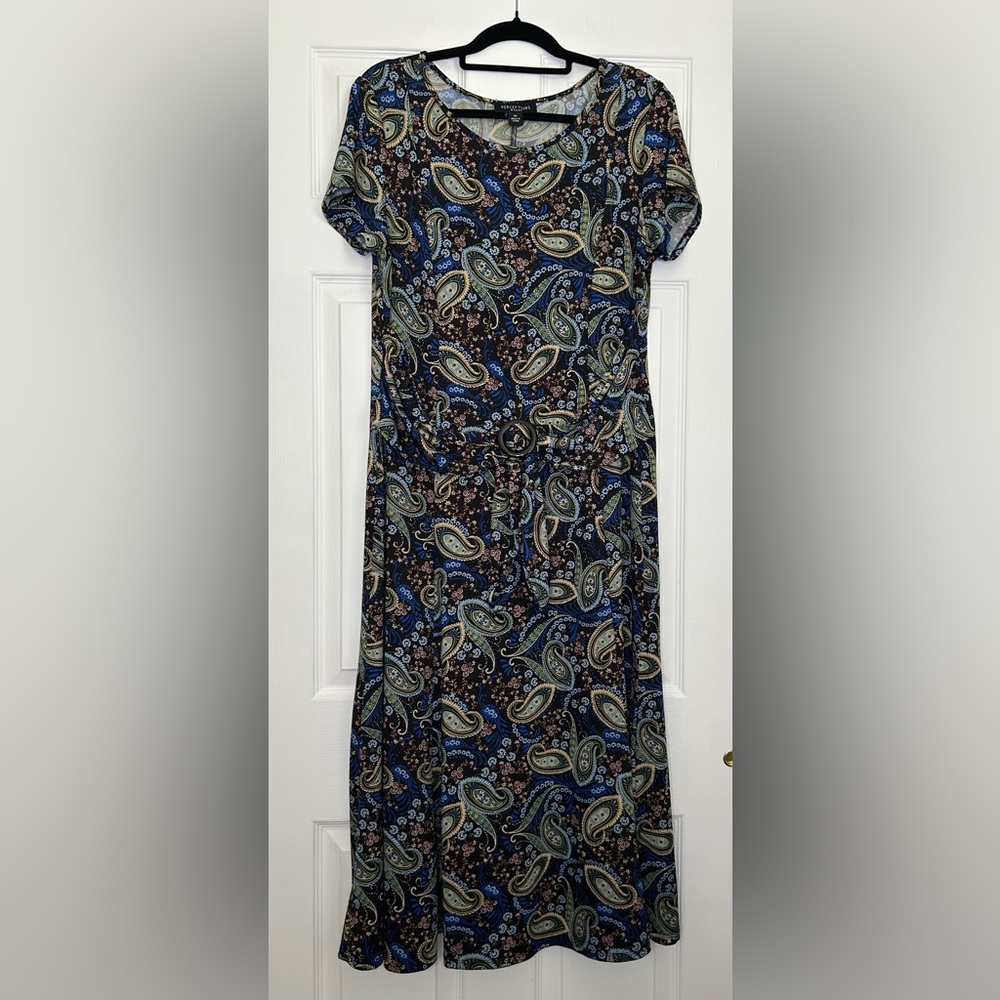 Perceptions Paisley Print Midi Dress in Blue and Black